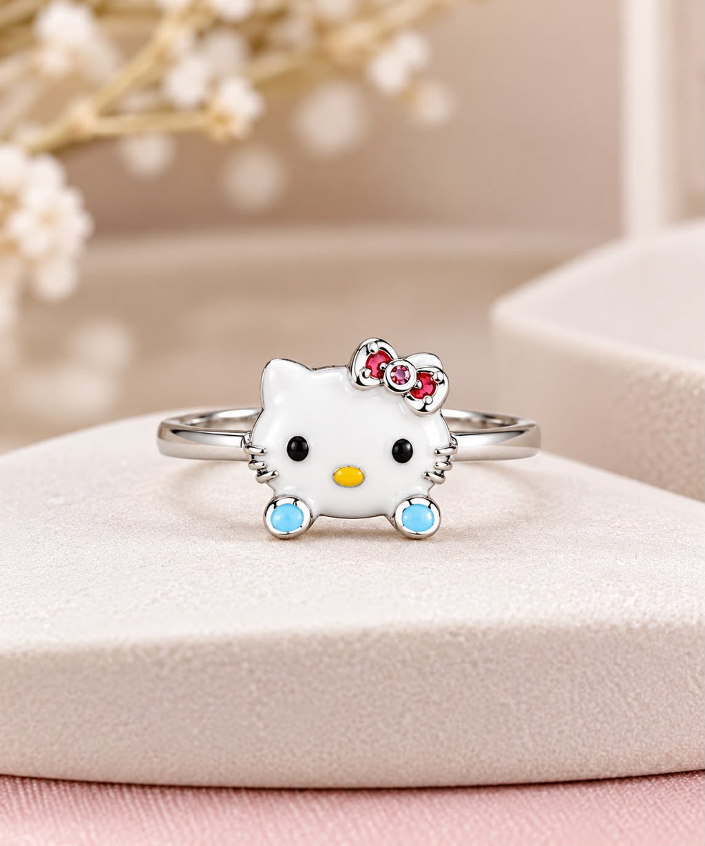 Kitty Bow Charm Silver Ring