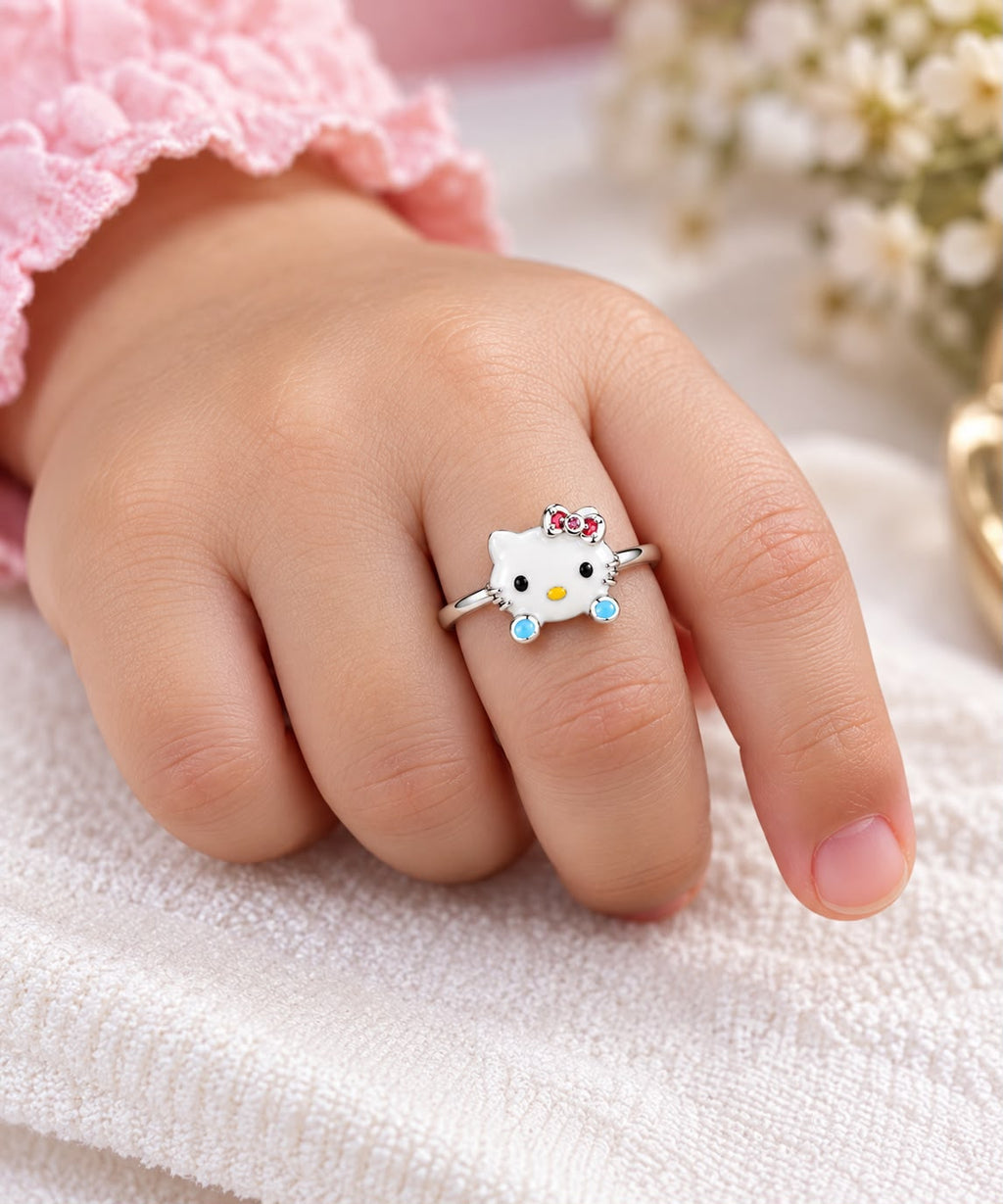 Kitty Bow Charm Silver Ring